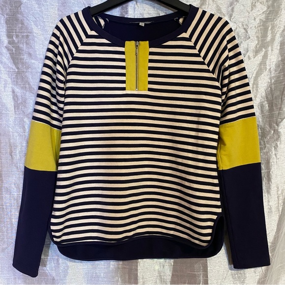 People Like Frank color block 1/4 zip top SZ M, GUC, striped with curved… - Picture 8 of 8